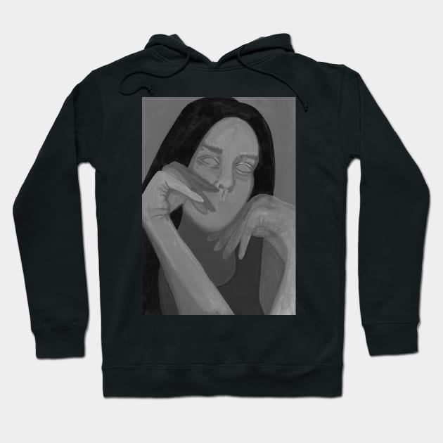 Black and white girl portrait Hoodie by deadblackpony